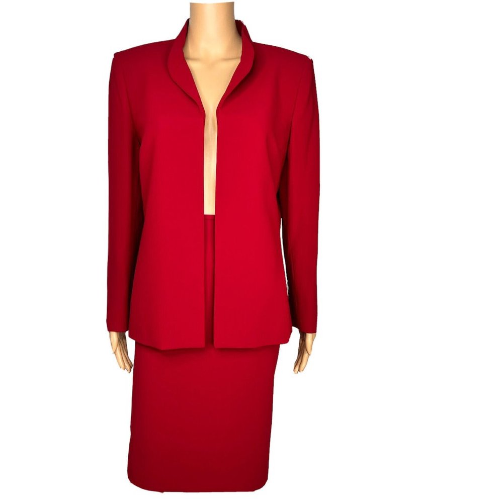 Kasper 2pc Red Polyester Lined Open Front Cocktai… - image 1